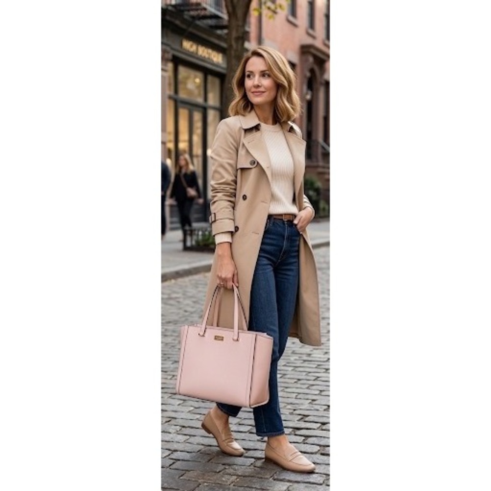 Kate Spade New York Pink Leather Tote Bag Shoulder Bag Zip Top PXRU7944